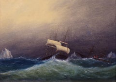 Ship and Steamer in a Gale, Clement Drew, Sailing, Sea, Marine Painting