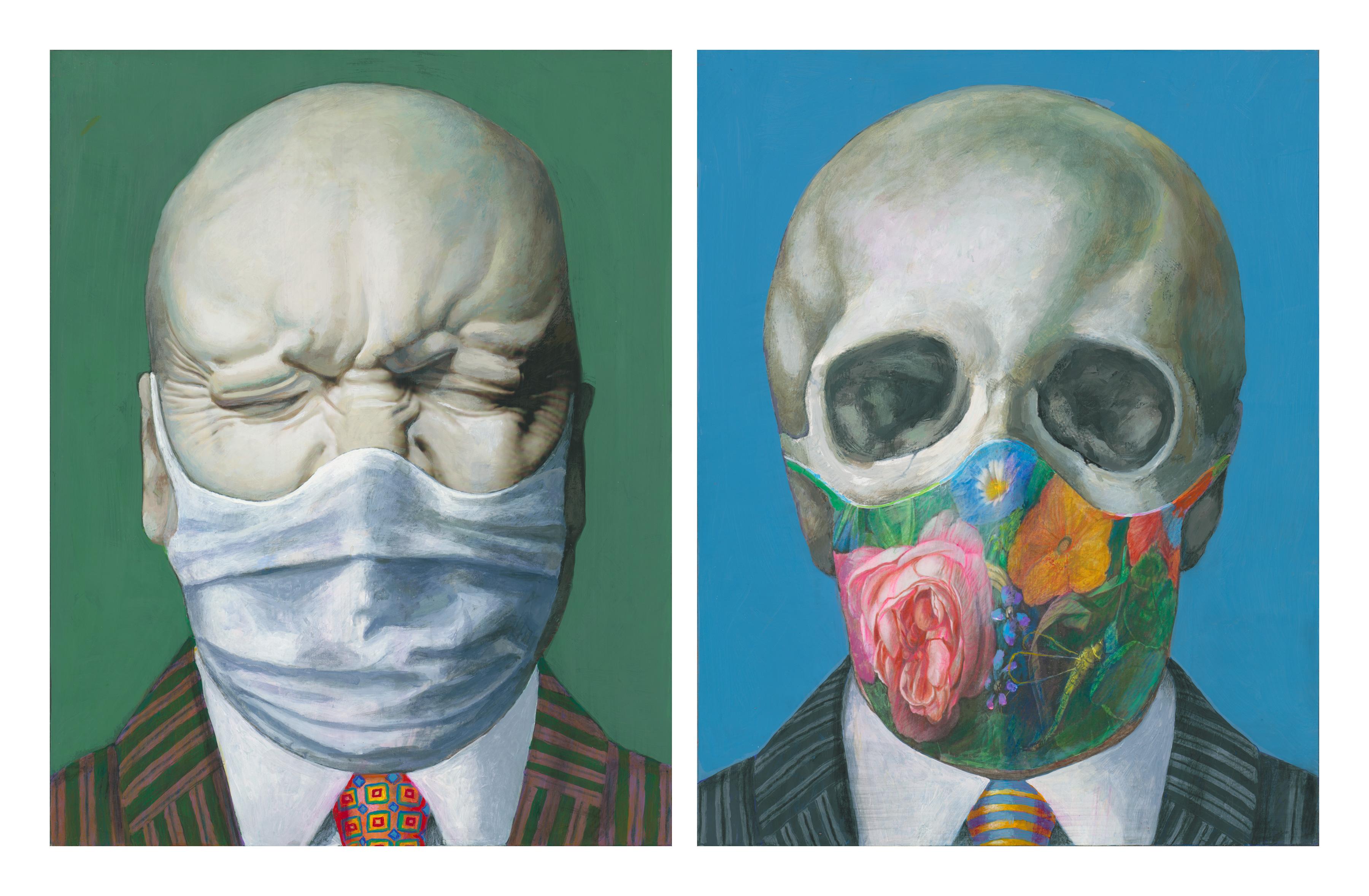 Clement Kamena Portrait Painting - Frank Xaver Messerschmidt “Stubborn” masked & “The Skull” masked