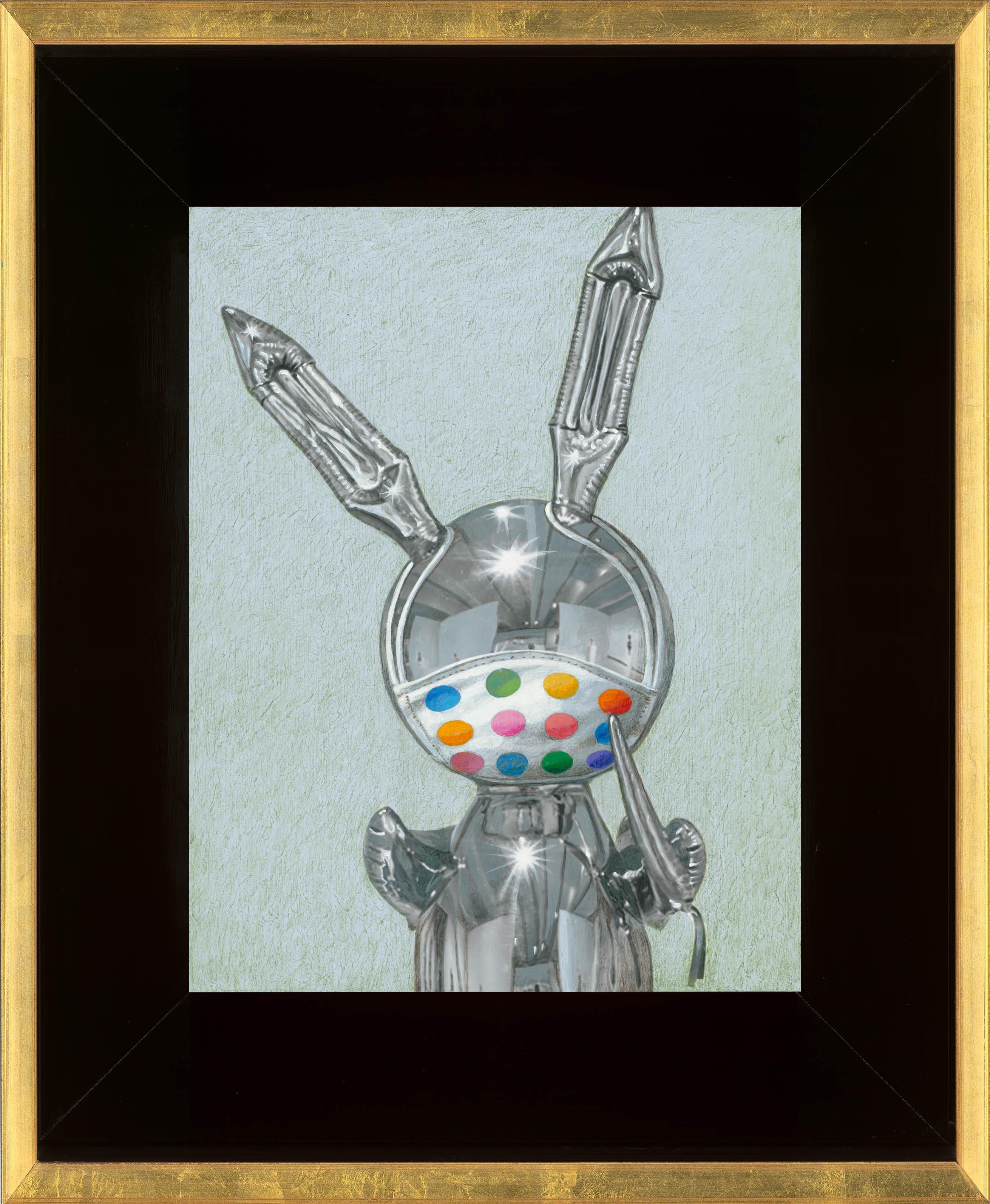 Jeff Koons “Rabbit” masked with Damian Hirst’s “Dots”, 2020 & Unmasked - Painting by Clement Kamena