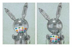 Jeff Koons “Rabbit” masked with Damian Hirst’s “Dots”, 2020 & Unmasked