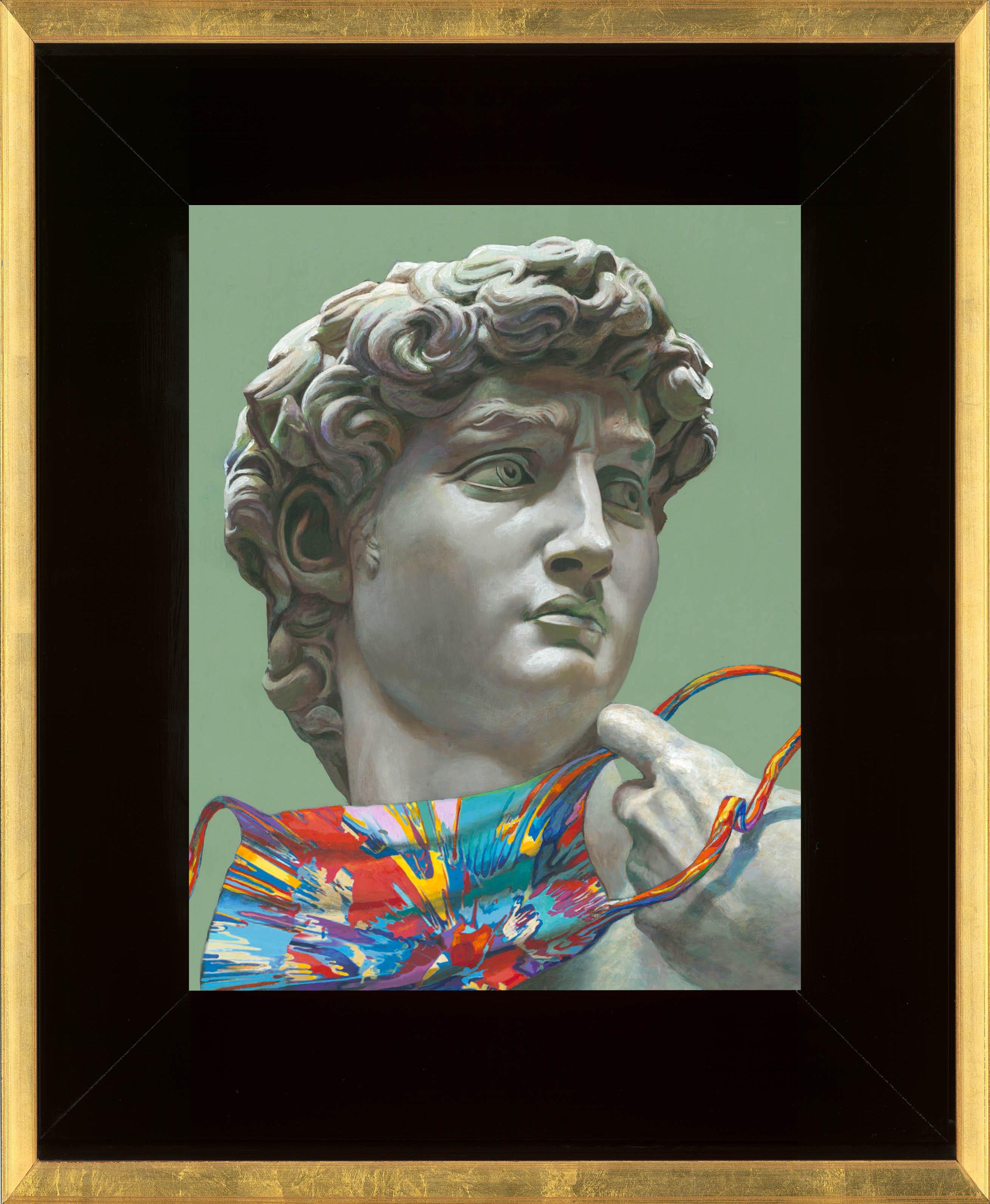 Michelangelo “David” with Damien Hirst’s mask & Unmasked - Painting by Clement Kamena