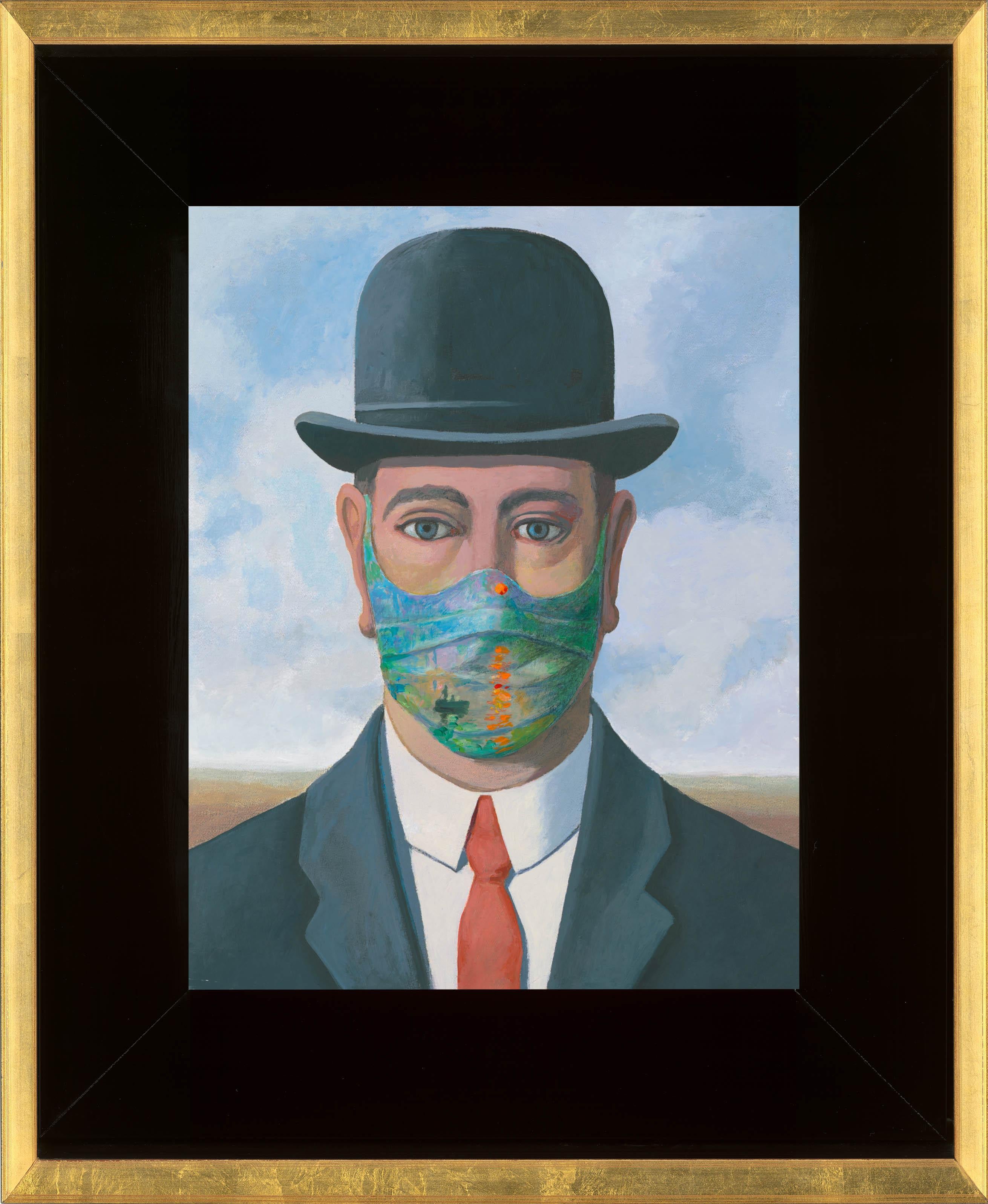 René Magritte “Good Faith” masked with Claude Monet’s Sunrise & Unmasked - Painting by Clement Kamena