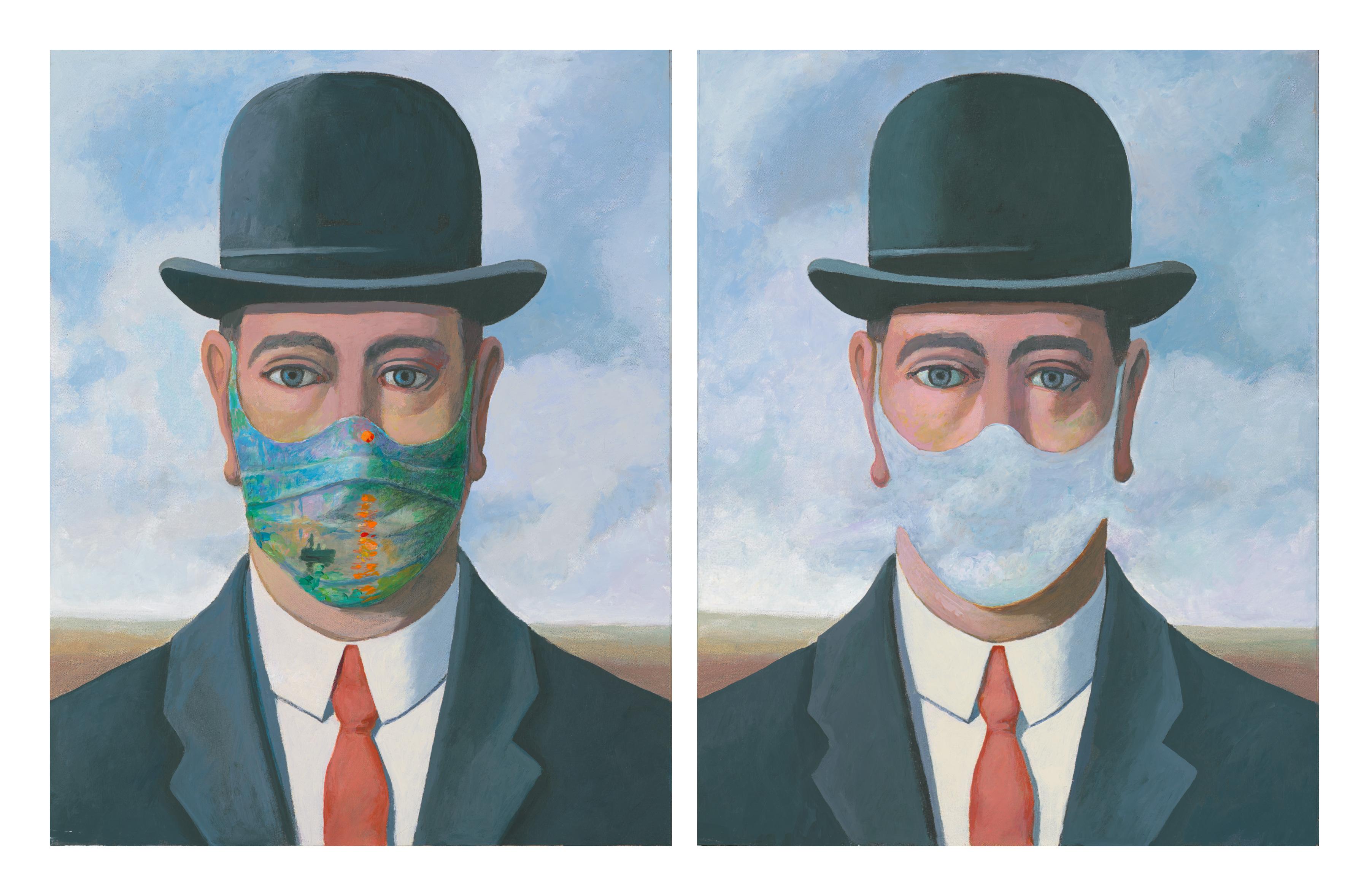Clement Kamena Portrait Painting - René Magritte “Good Faith” masked with Claude Monet’s Sunrise & Unmasked