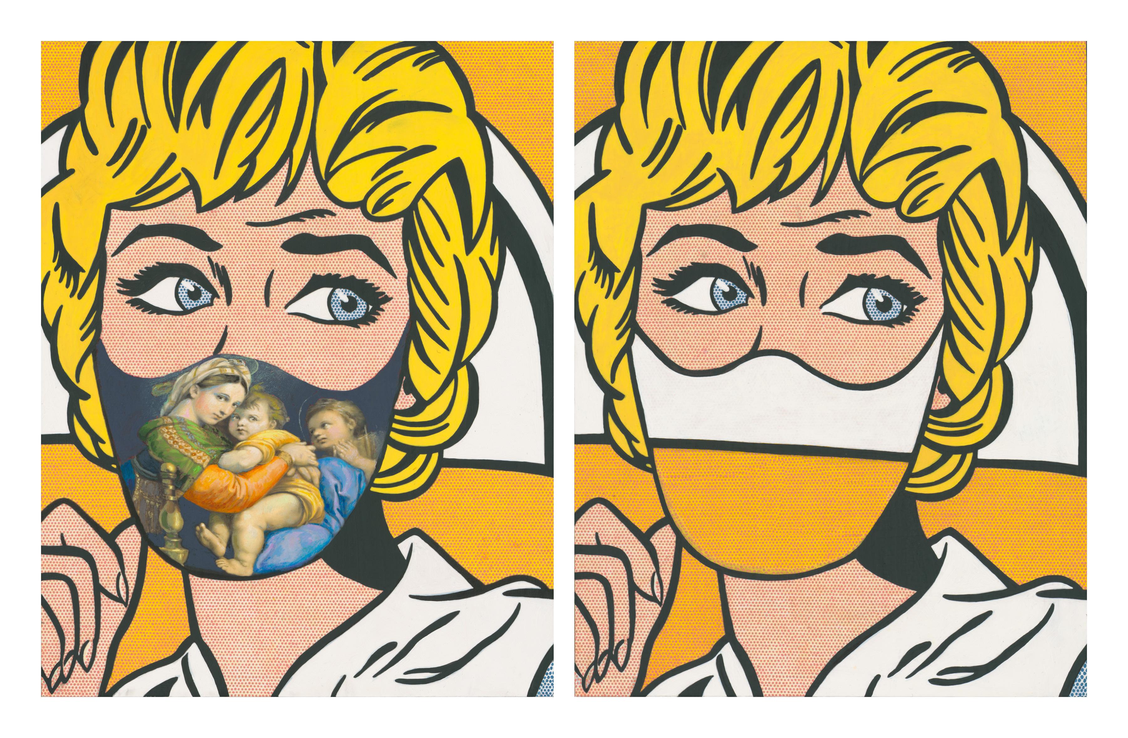 Clement Kamena Portrait Painting - Roy Lichtenstein “Nurse” masked with Raphael’s “Madonna della Seggiola” & Unmask