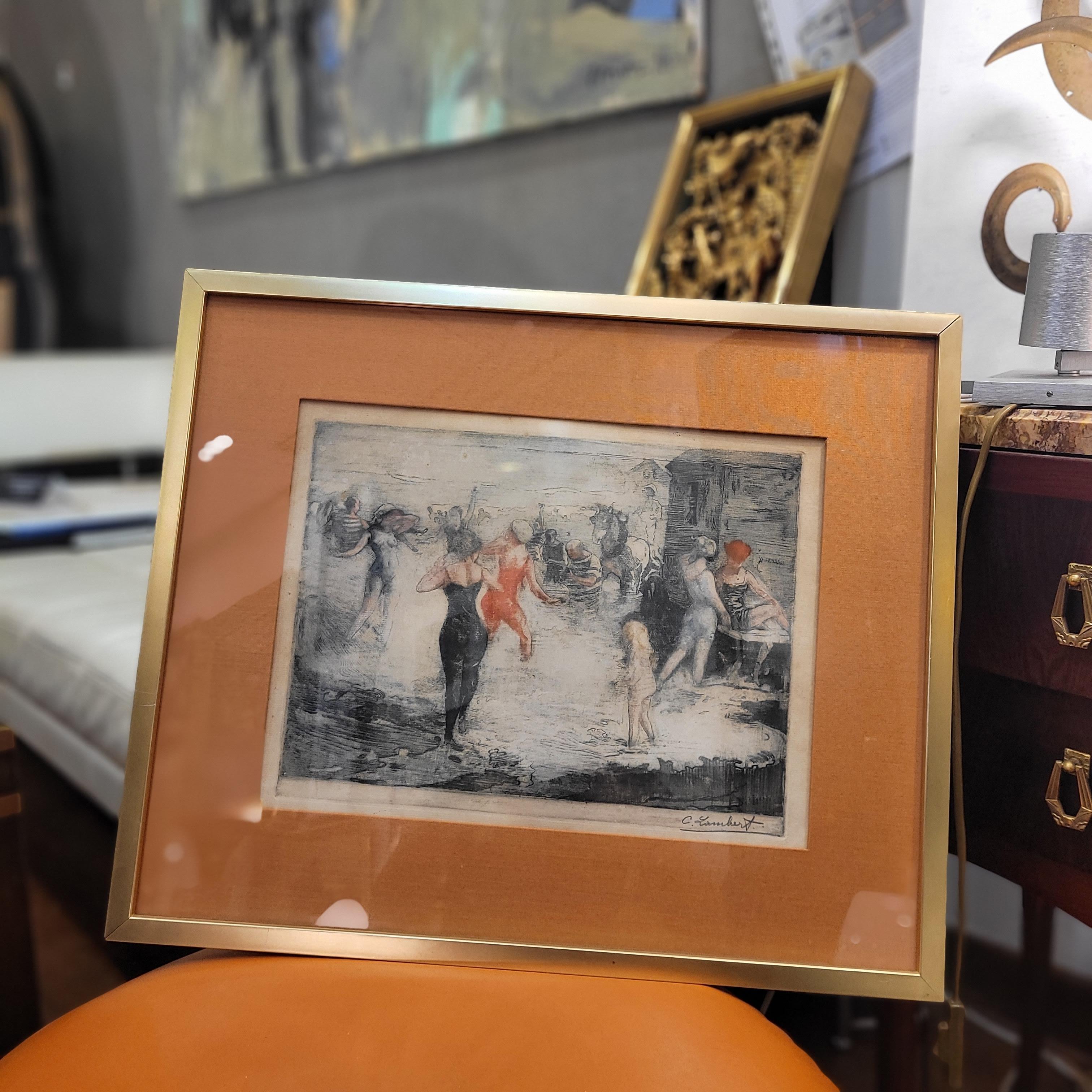 Gouache Art Nouveau Inglés Día en la playa por Clement Lambert en venta 14