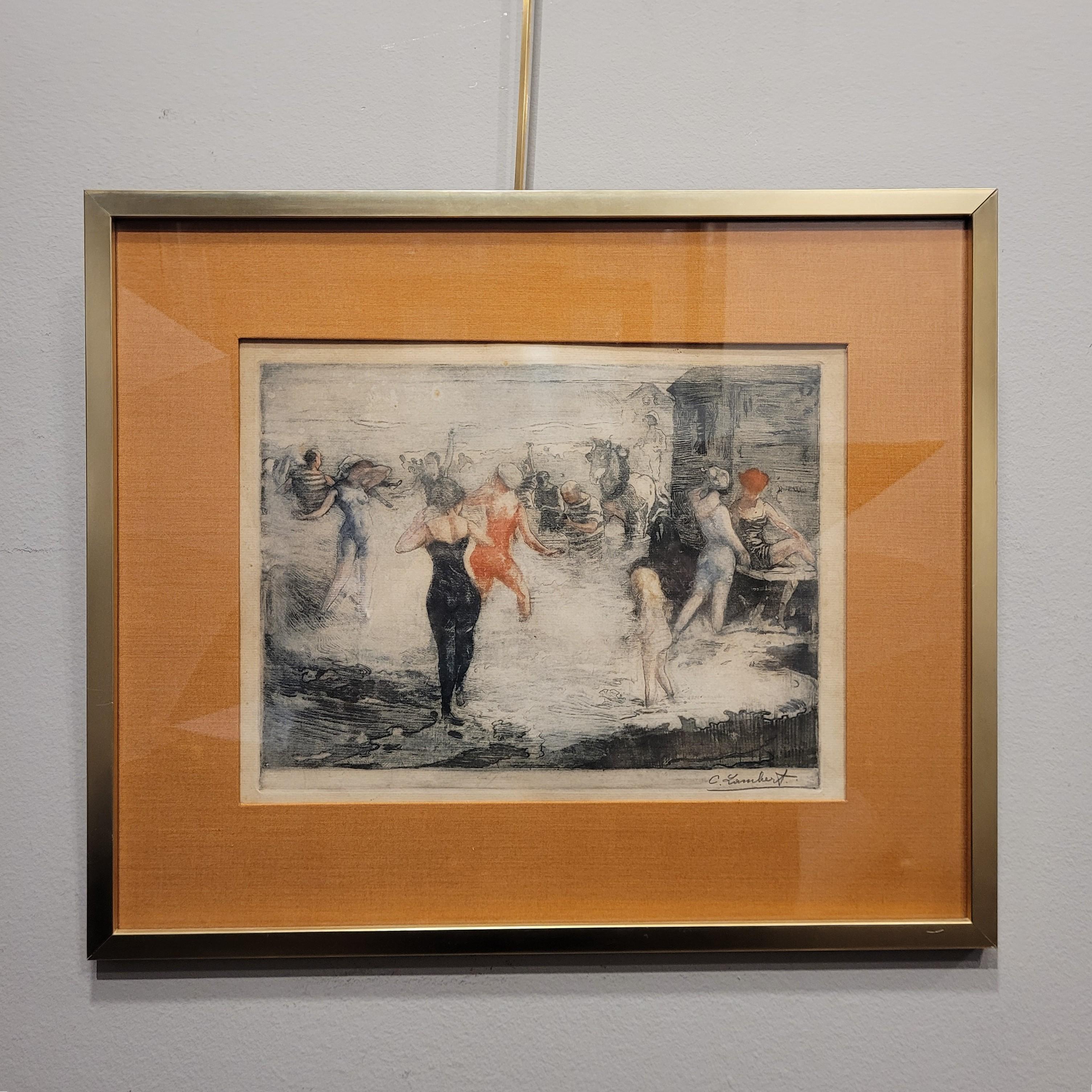 Gouache Art Nouveau Inglés Día en la playa por Clement Lambert en venta 2