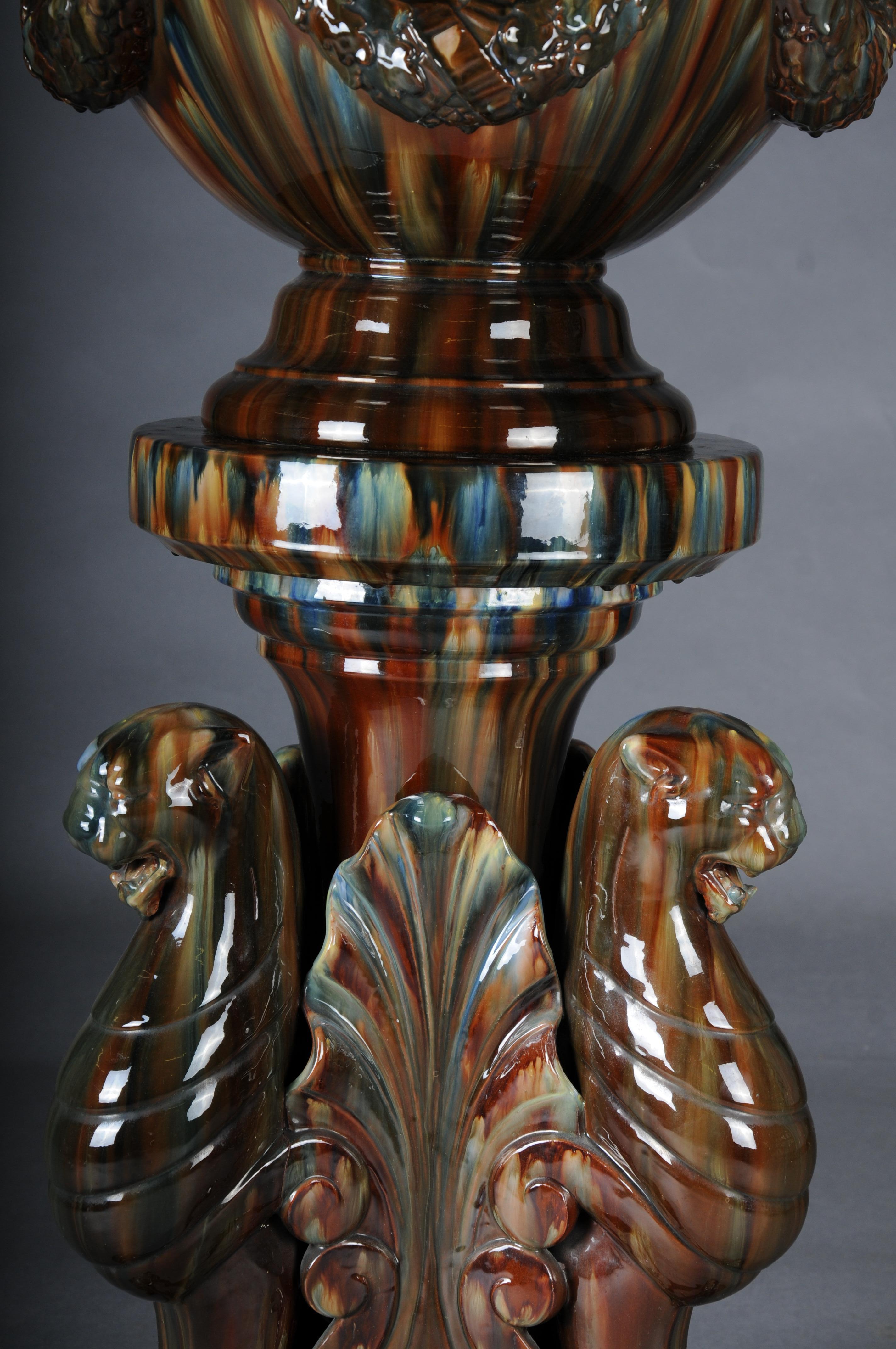 20th Century Clement MASSIER (1857-1945) Majolica flower vase/column vase, France For Sale