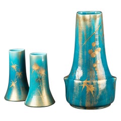Clément Massier e L. Levy : Set di 3 vasi in ceramica smaltata C.1900