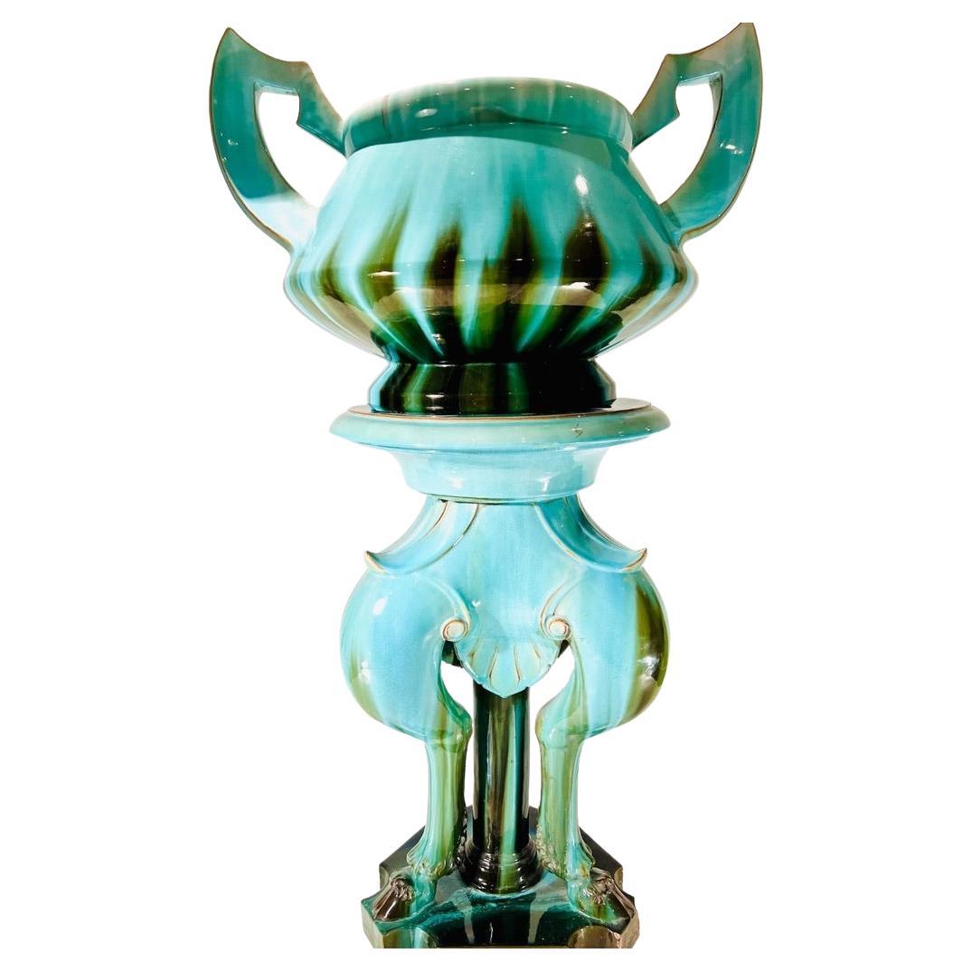 Macetero grande Clement Massier Art Nouveau degradado Porcelana francesa 1900