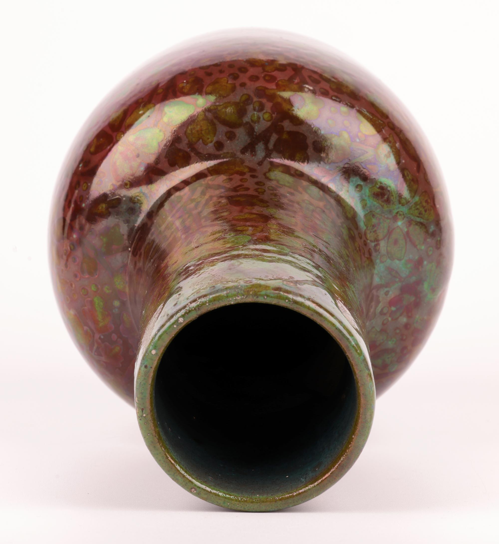 Clement Massier Attributed Art Nouveau Iridescent Floral Pottery Vase For Sale 5