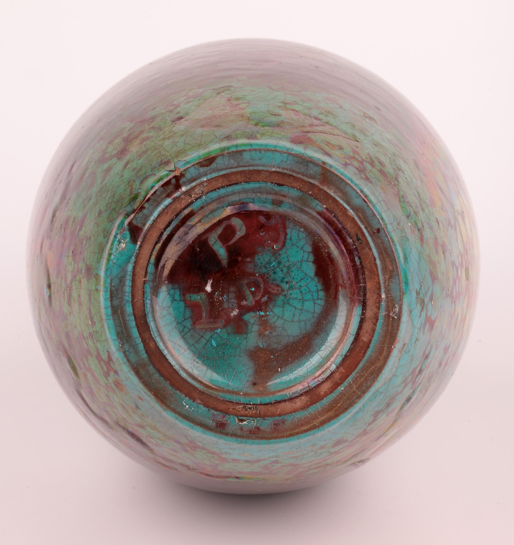 Clement Massier Attributed Art Nouveau Iridescent Floral Pottery Vase For Sale 6