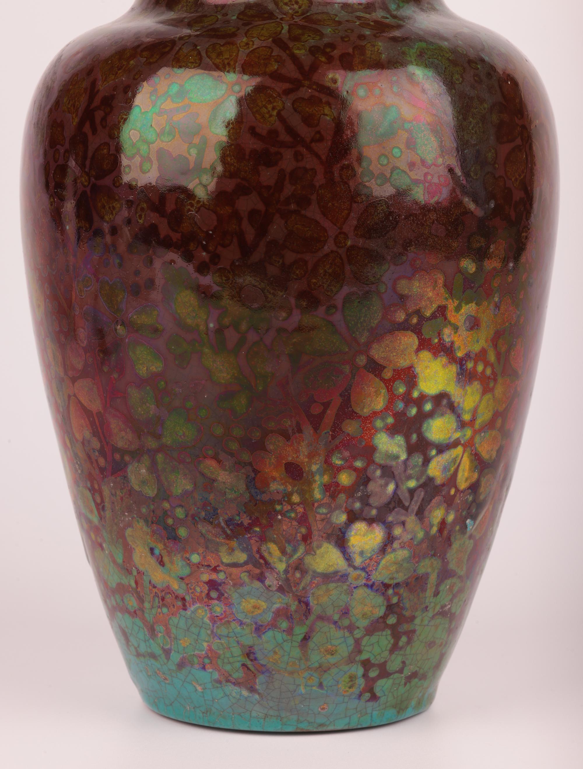 Clement Massier Attributed Art Nouveau Iridescent Floral Pottery Vase In Good Condition For Sale In Bishop's Stortford, Hertfordshire