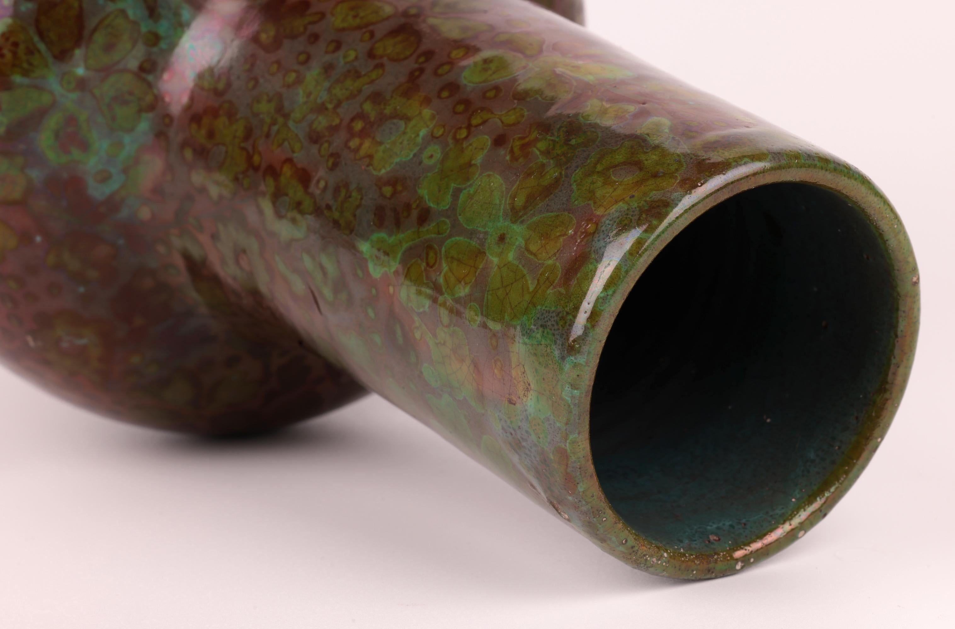 Clement Massier Attributed Art Nouveau Iridescent Floral Pottery Vase For Sale 2