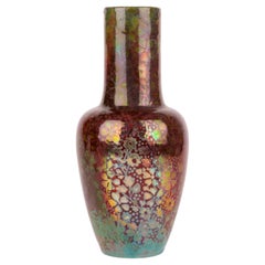 Clement Massier Attributed Art Nouveau Iridescent Floral Pottery Vase