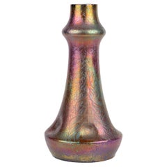 Clement Massier Attributed Art Nouveau Iridescent Peacock Feather Pottery Vase
