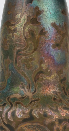Jarrón de cerámica artística Art Nouveau con motivos de follaje iridiscente, de Clement Massier, Massier Art Pottery