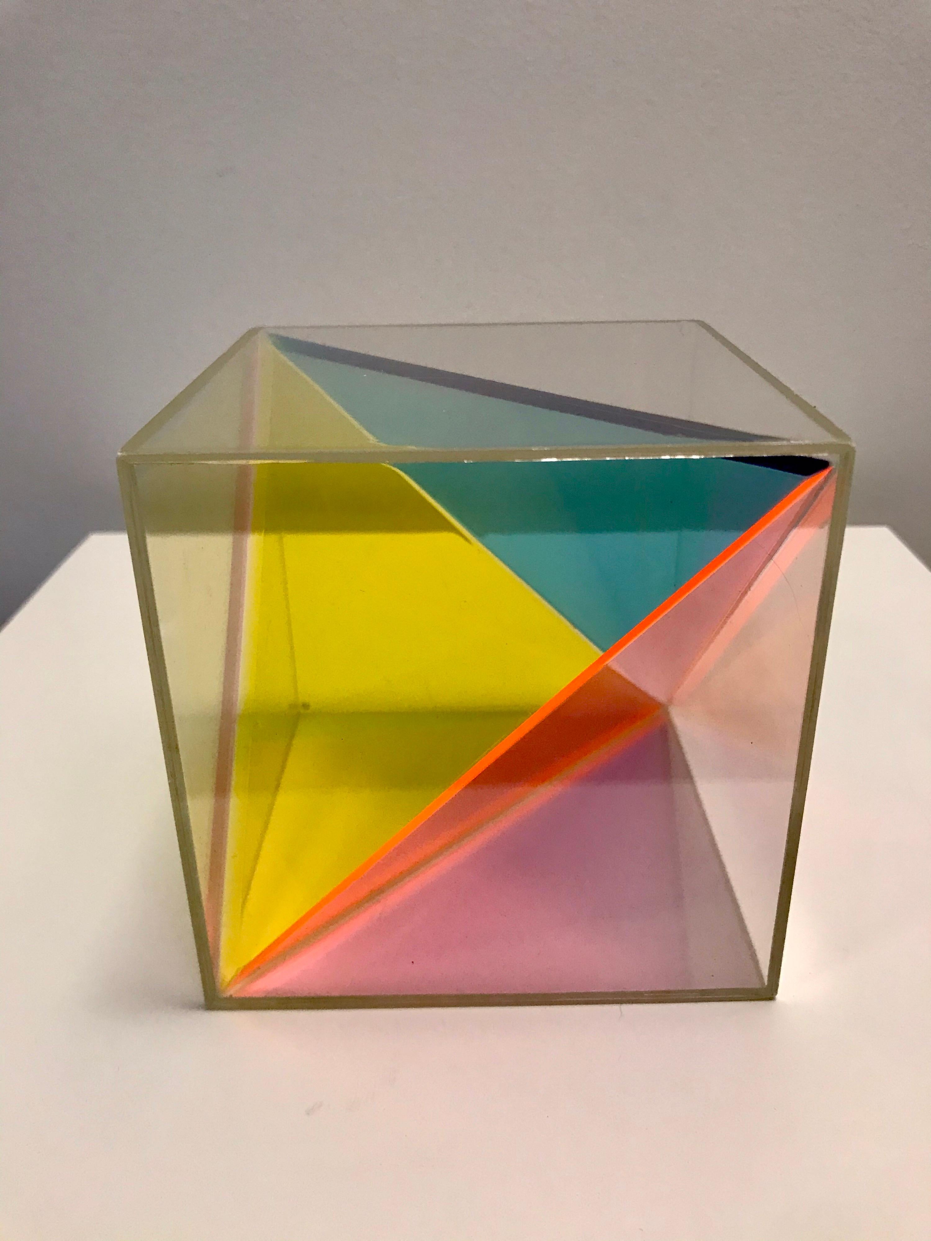 Limited production modernist toy sculpture
geometric and primary colors moved around create secondary colors
display on a credenza or add to a collection.