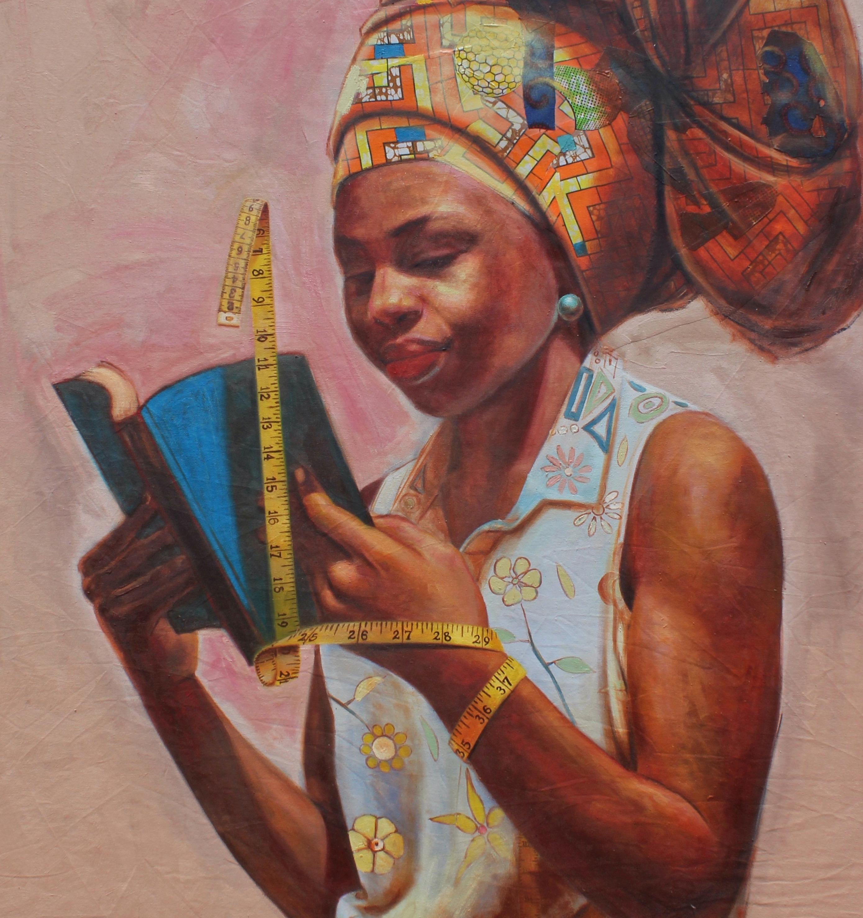 Chronometry -21st Century, Contemporary, Figurative Portrait, Oil, Women Fabrics For Sale 2