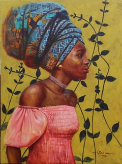 Halo of Blooms - 21st Century, Contemporary, Figurative, Oil, Women Fabrics