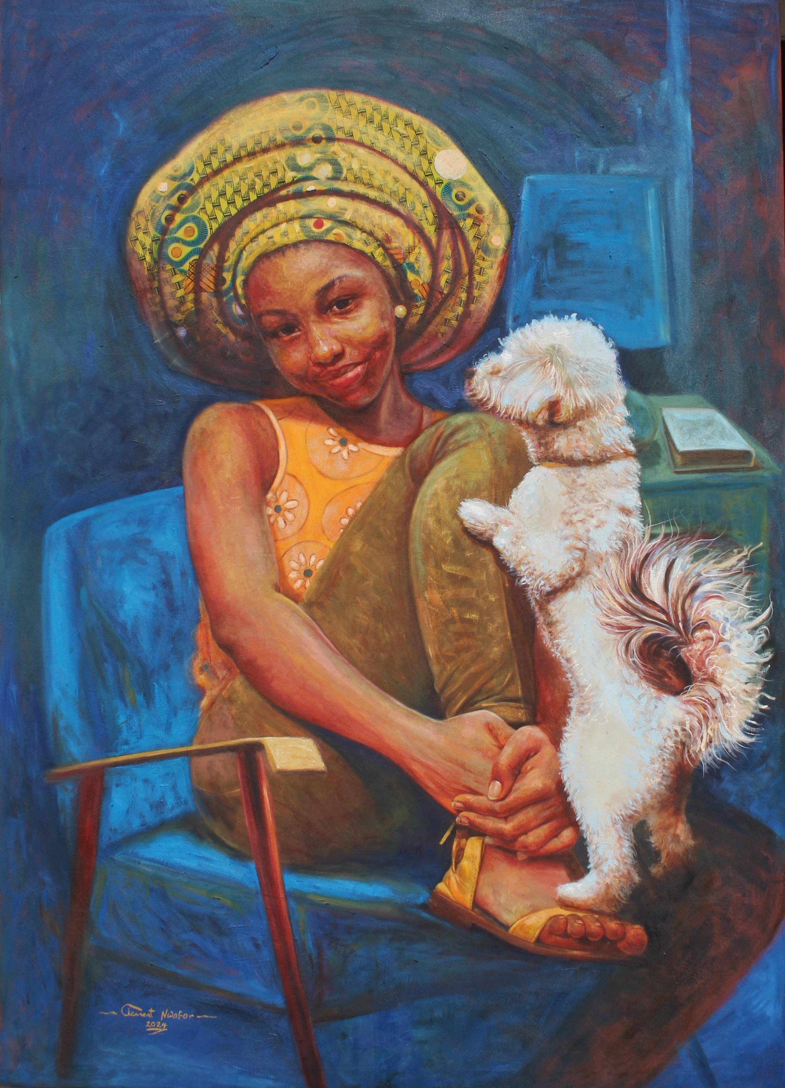 Orecchie d'ascolto 1 -21° secolo, Contemporaneo, Ritratto figurativo, Animali, Donne - Mixed Media Art di Clement Mmaduako Nwafor