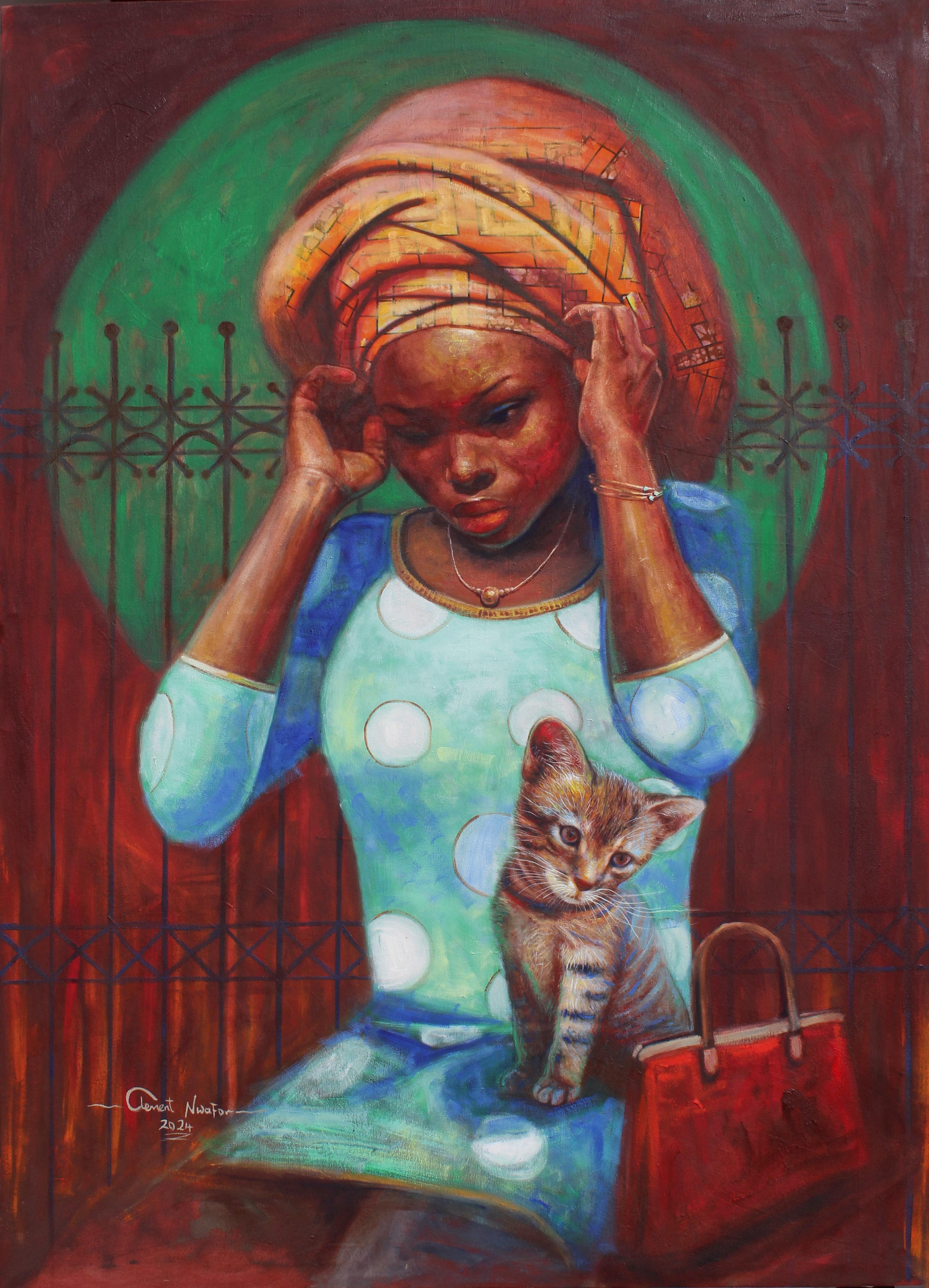 Oídos que escuchan 3 -Siglo XXI, Contemporáneo, Retrato figurativo, Animal, Mujer - Mixed Media Art de Clement Mmaduako Nwafor