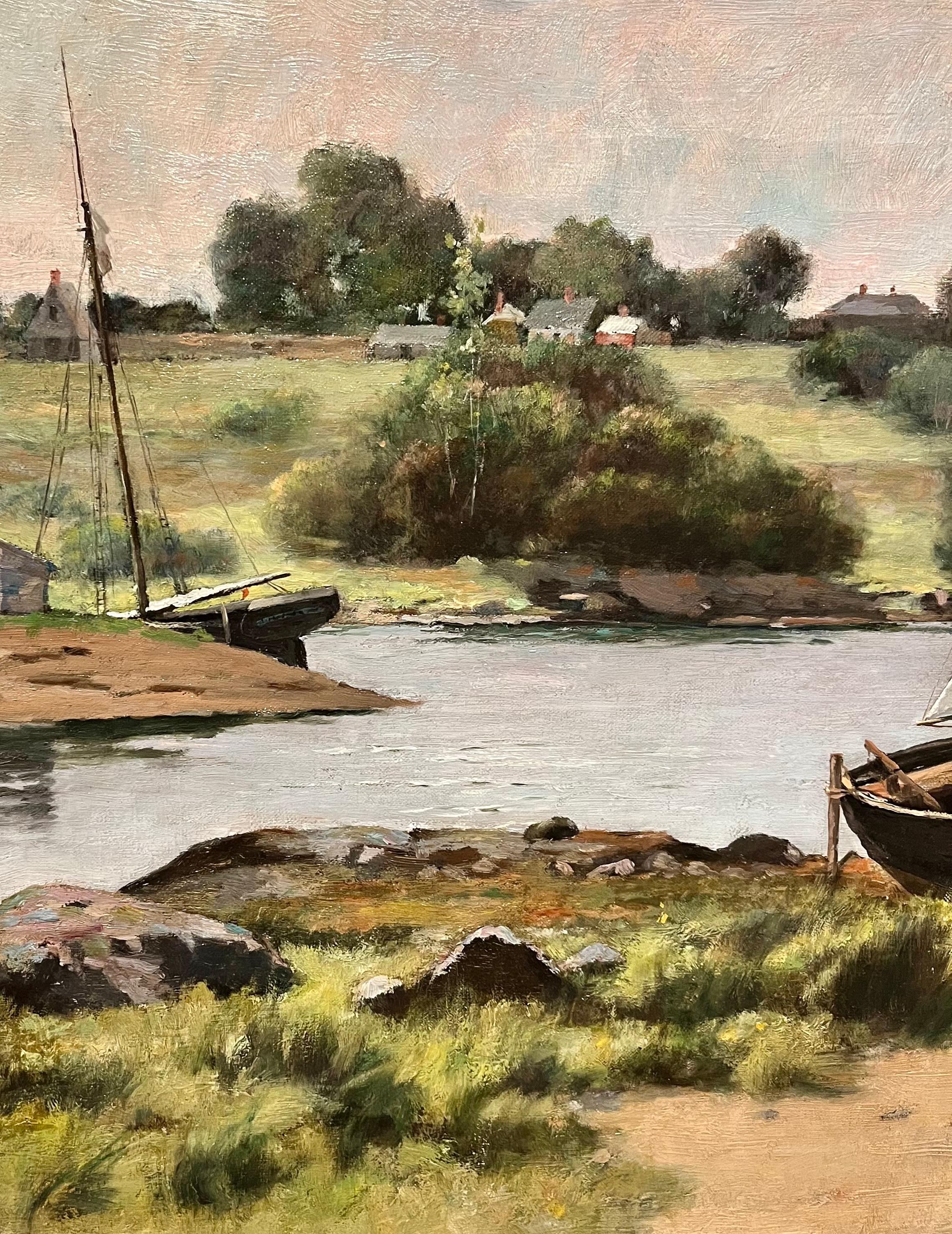 A Quiet Day of Fishing - Beige Figurative Painting by Clement Rollins Grant