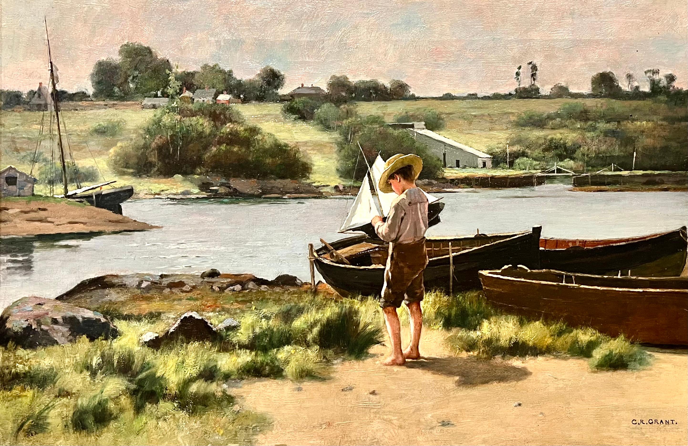 Clement Rollins Grant Figurative Painting - A Quiet Day of Fishing