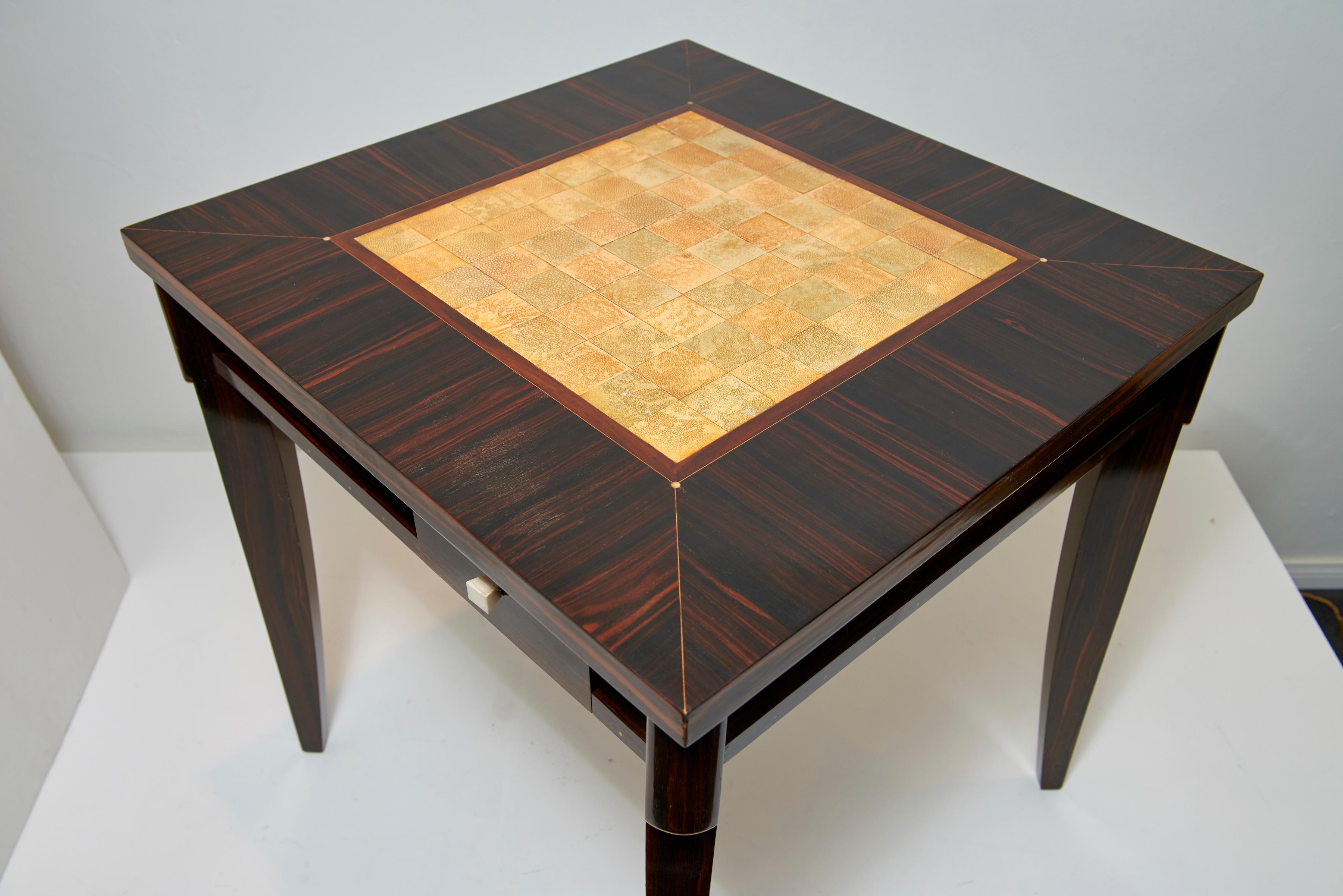 20th Century Clement Rousseau Macassar Games Table with Shagreen Top For Sale