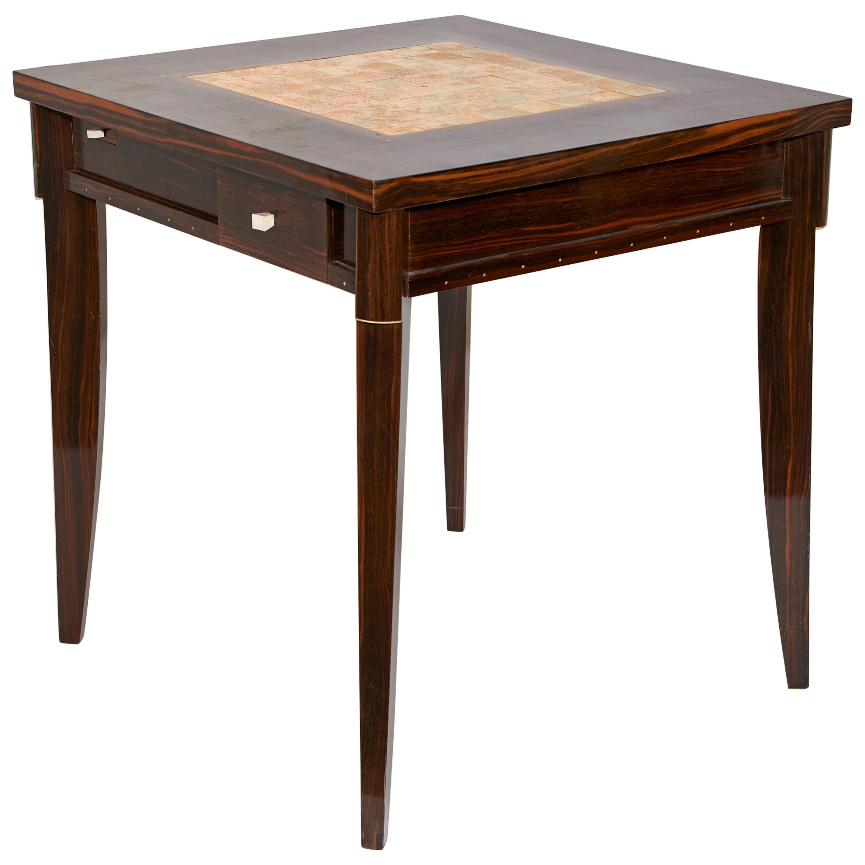 Clement Rousseau Macassar Games Table with Shagreen Top For Sale