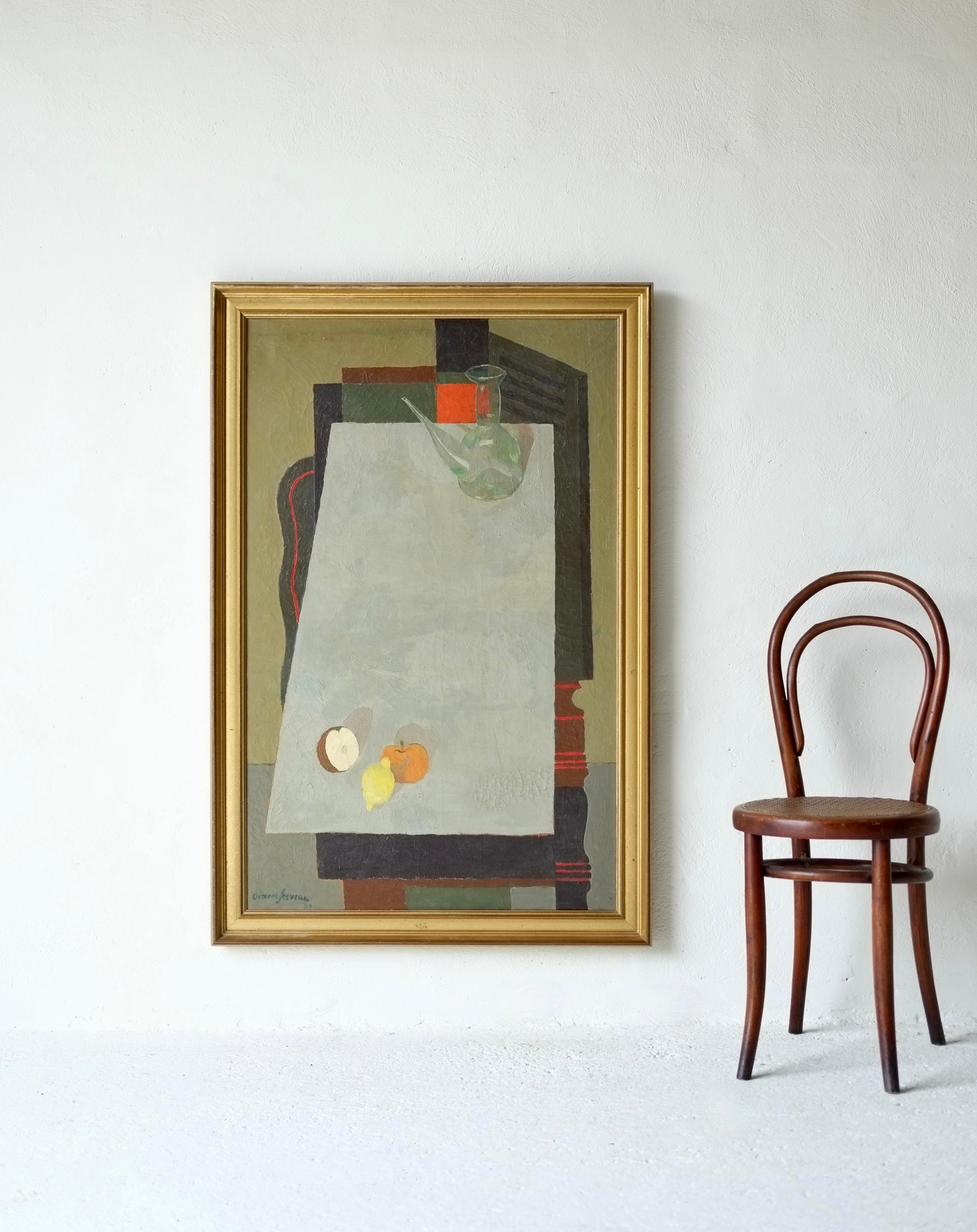 Ein großes kubistisches Stillleben in Öl auf Leinwand des französischen Malers, Designers, Graveurs und Illustrators Clément Serveau (1886-1972), 1931.

Serveau war bekannt für seine Werke des Kubismus und der Abstraktion. Er entwarf Banknoten für