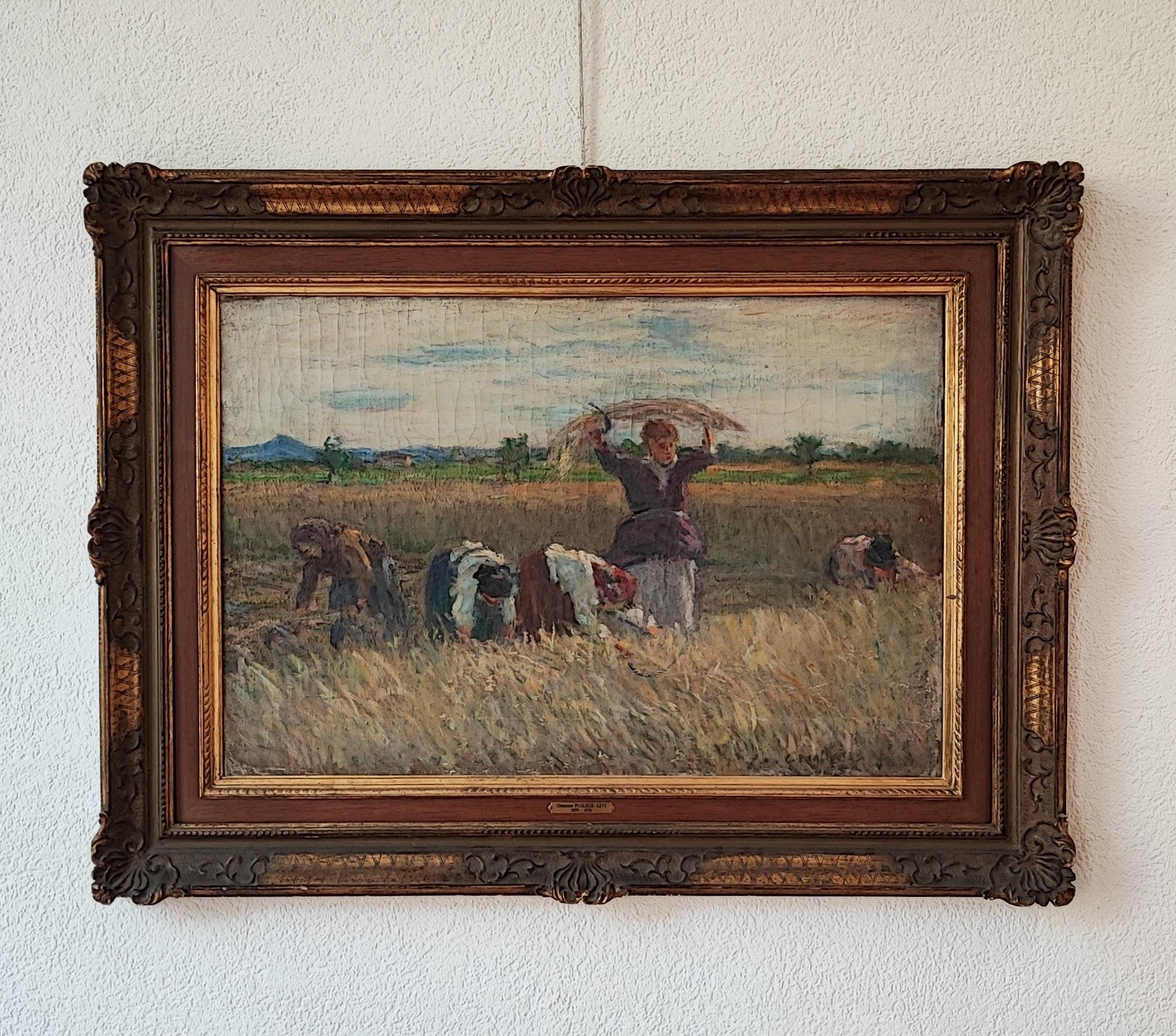 Woman in the field - Painting by Clemente Pugliese-Levi