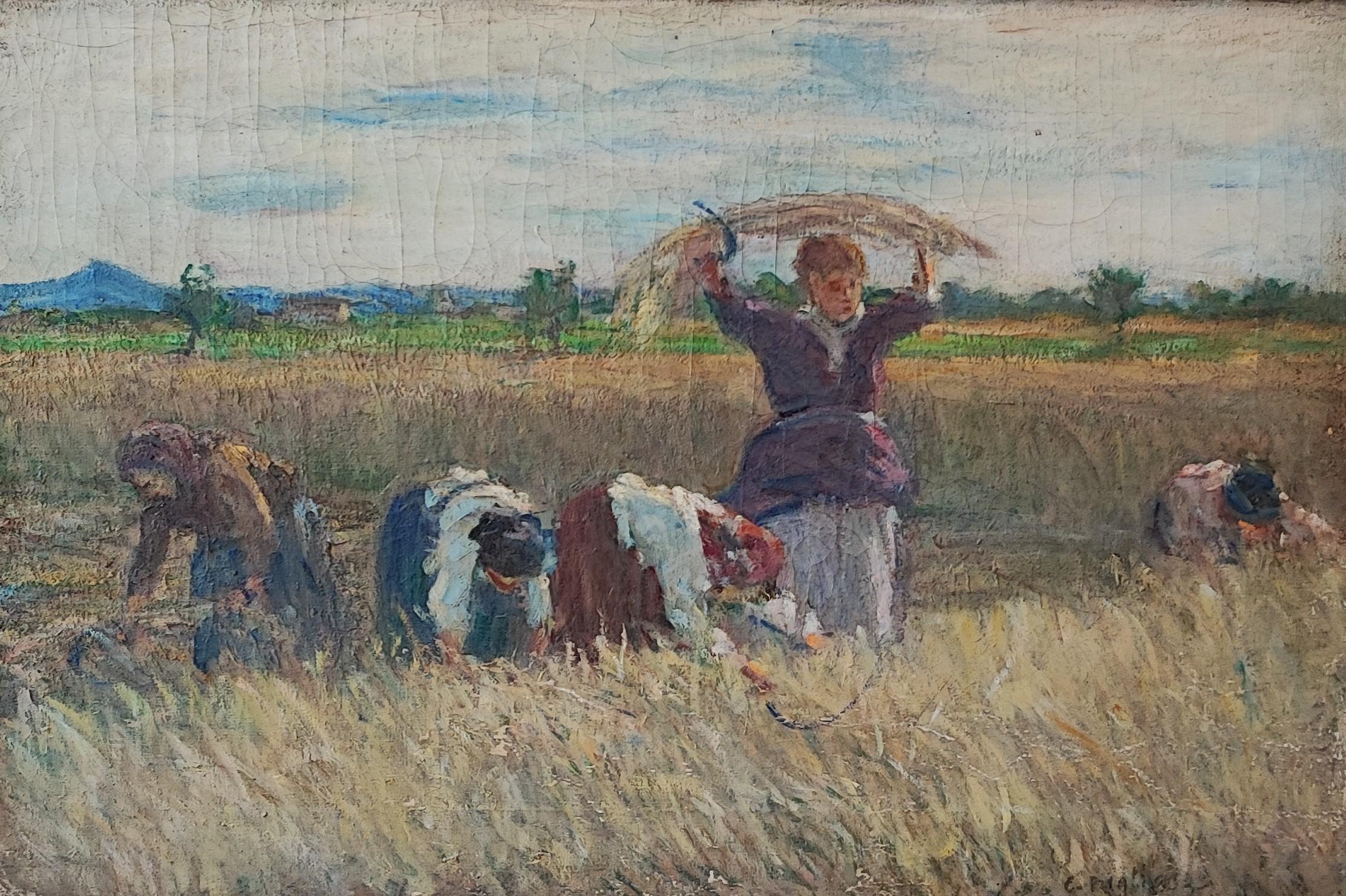 Clemente Pugliese-Levi Landscape Painting - Woman in the field