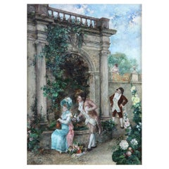 Antique Clemente Pujol De Gustavo, 19th Century Oil Painting "Galanterie"