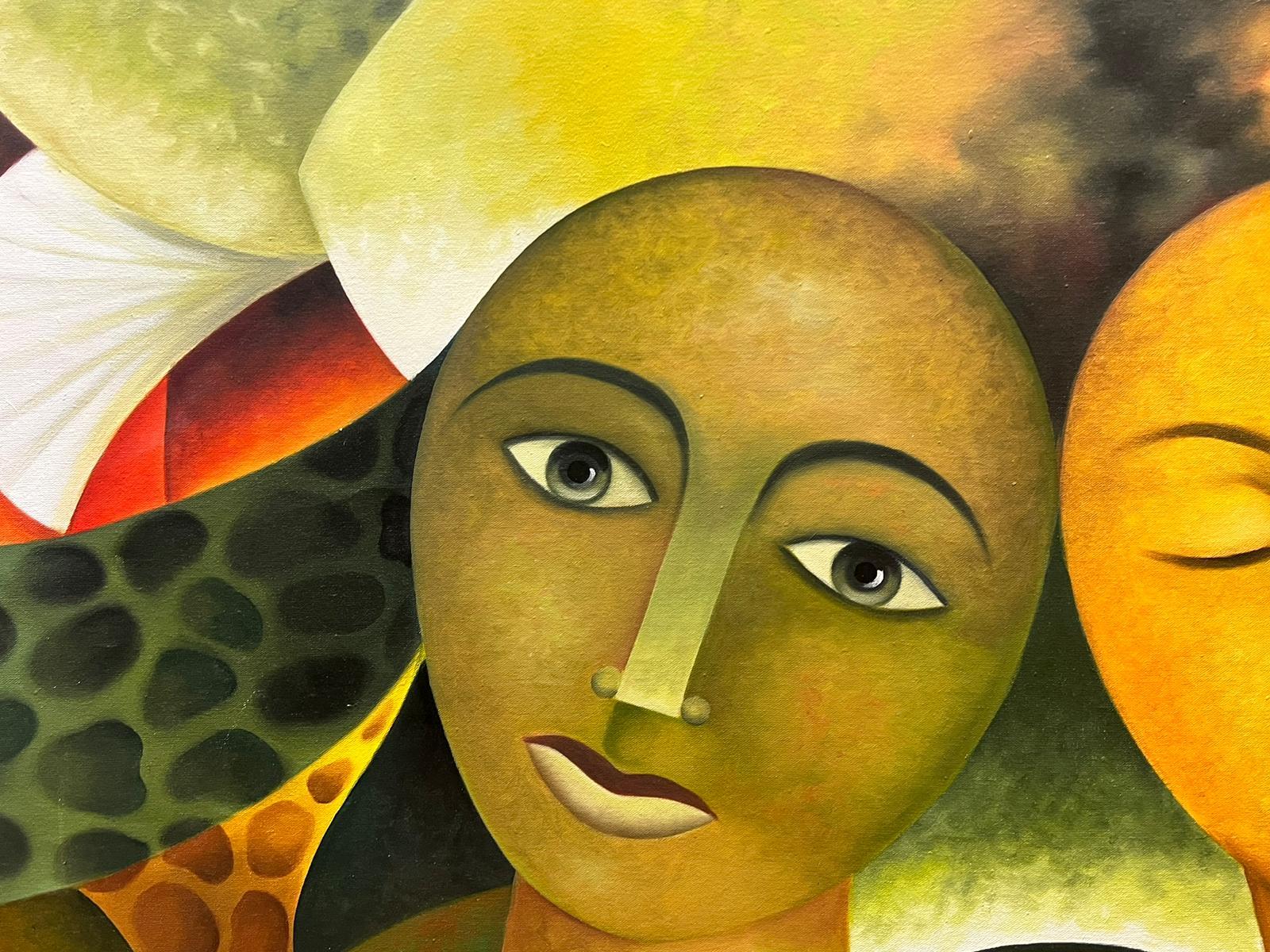 Grande peinture moderniste cubaine de deux portraits abstraits d'artistes contemporains en vente 1