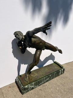 Retro American Bronze Sculpture of Male Nude Athlete during Shot Put.