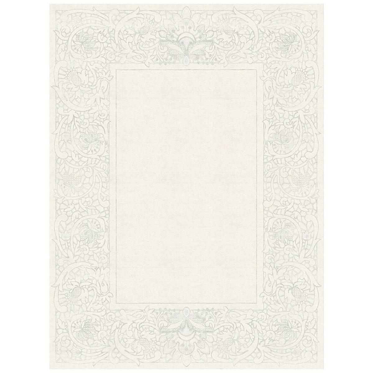 Floral pattern Beige Classic handmade rug, for living room - Clementine Blanc For Sale