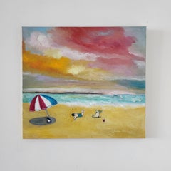 "A Long Summer Day"  seascape oil painting happy vibe seaside relax love company
