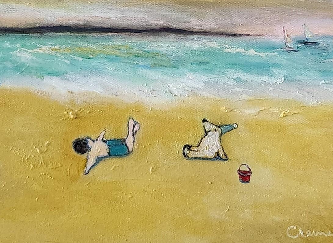 „Ein langer Sommertag“  Seelandschaft Ölgemälde glücklich vibe Meer entspannen Liebe Unternehmen im Angebot 1