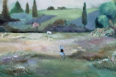 Figuratives Ölgemälde ""Far Away So Close", Pferdemädchen, Traum, Landschaft, Natur