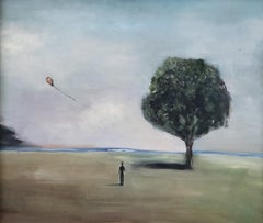 "Gone with the Wind" figurative oil painting balloon let go live in present life