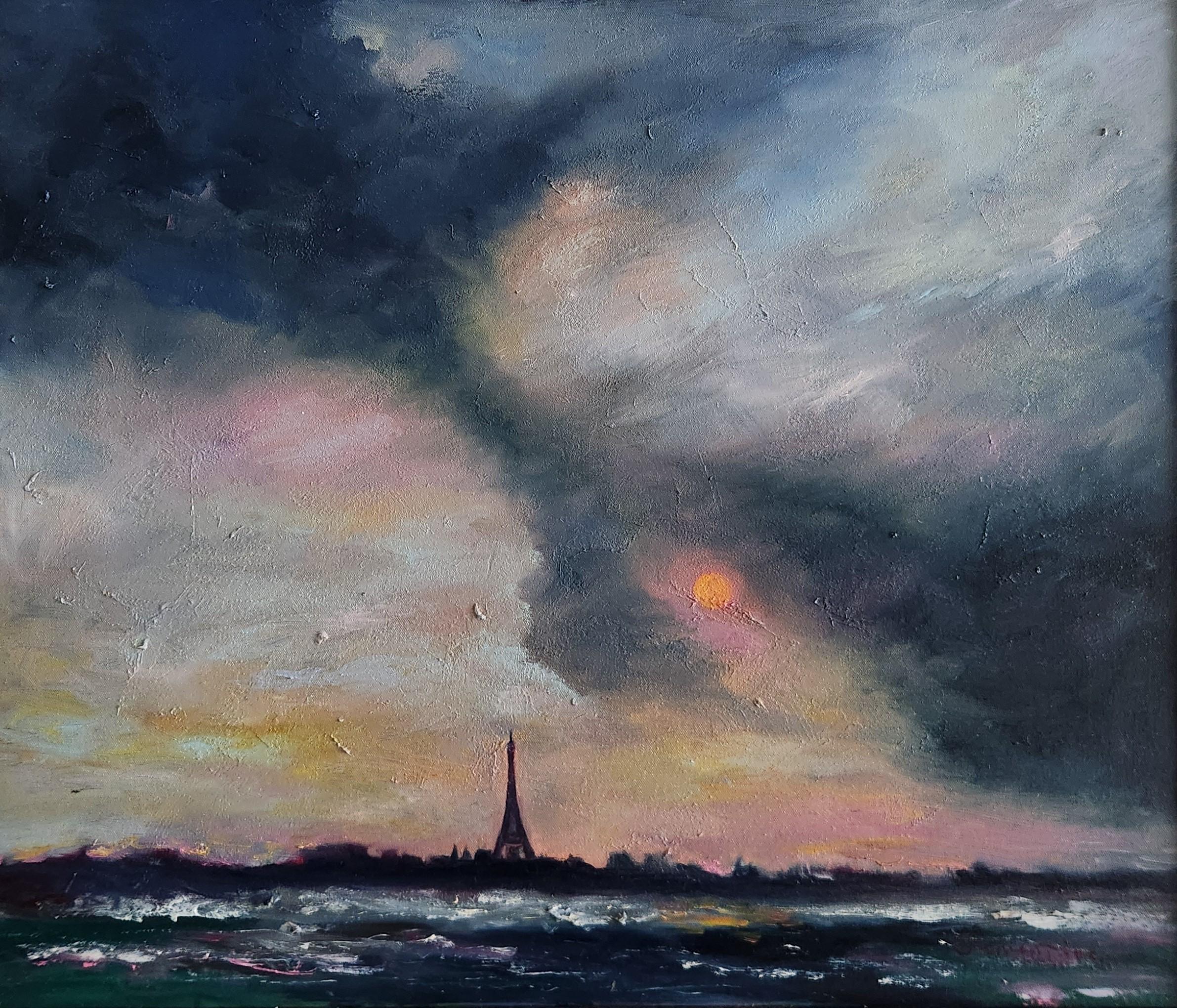 Clementine Chan Landscape Painting - "Paris Sunset" landscape oil painting france nature freedom relax tranquility