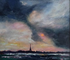 "Paris Sunset" landscape oil painting france nature freedom relax tranquility