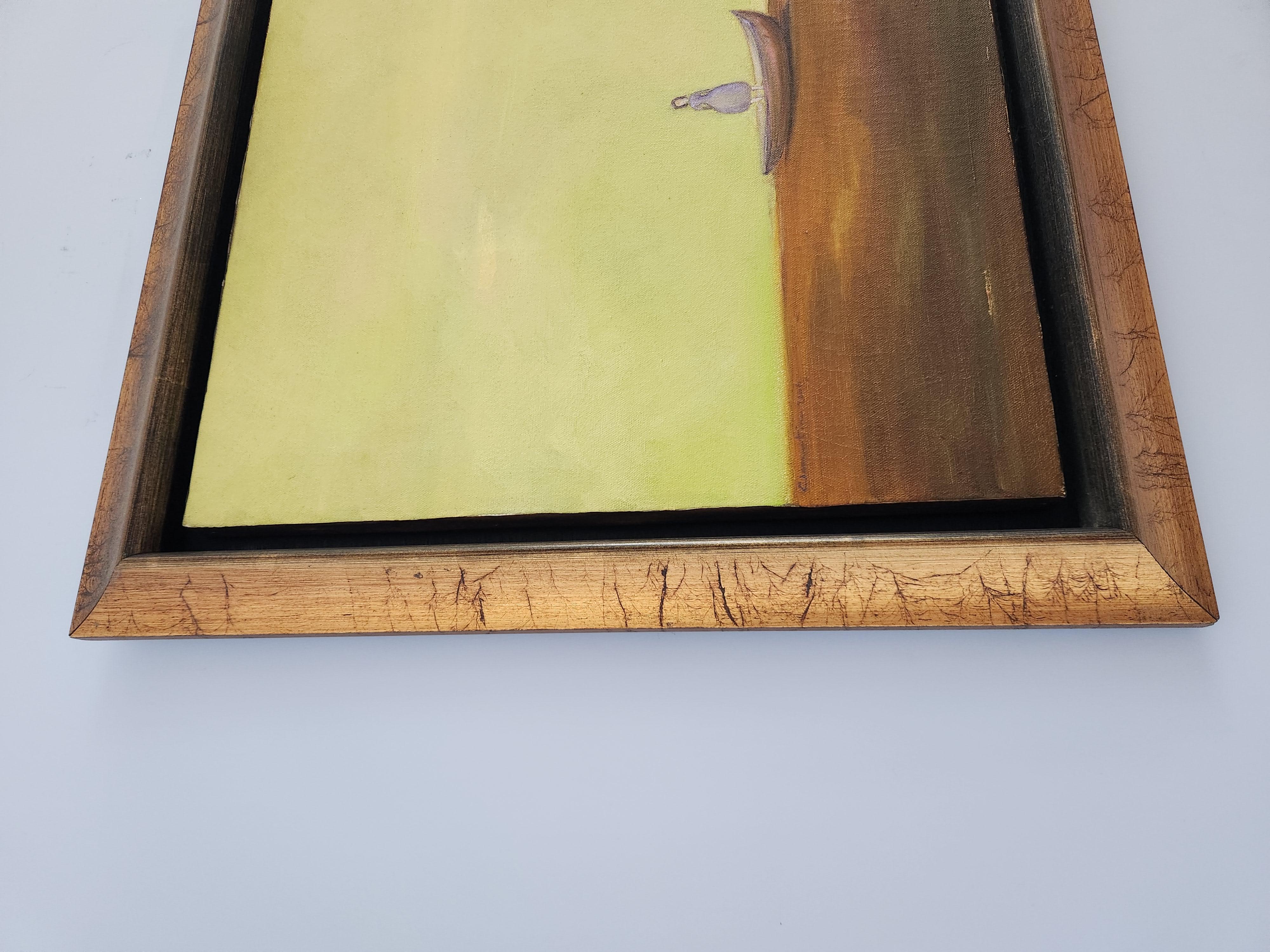 „Rock the Boat“  Ölgemälde, Landschaft, Freiheit, Ruhe, Mädchen, Vertrauen, Liebe (Beige), Figurative Painting, von Clementine Chan