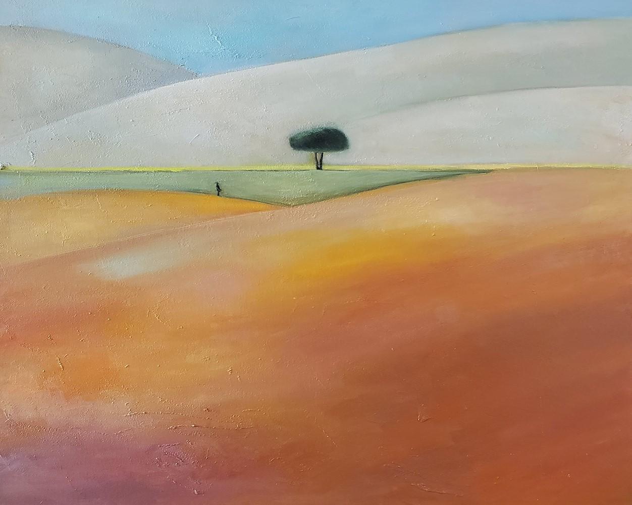 Peinture à l'huile « Tree », paysage, symbole de la nature, esprit de paix, espoir et âme - Marron Figurative Painting par Clementine Chan