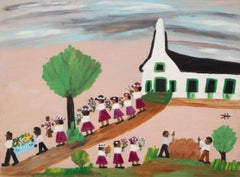 Funeral Procession (Authenticated Clementine Hunter Folk Art Painting, Large)