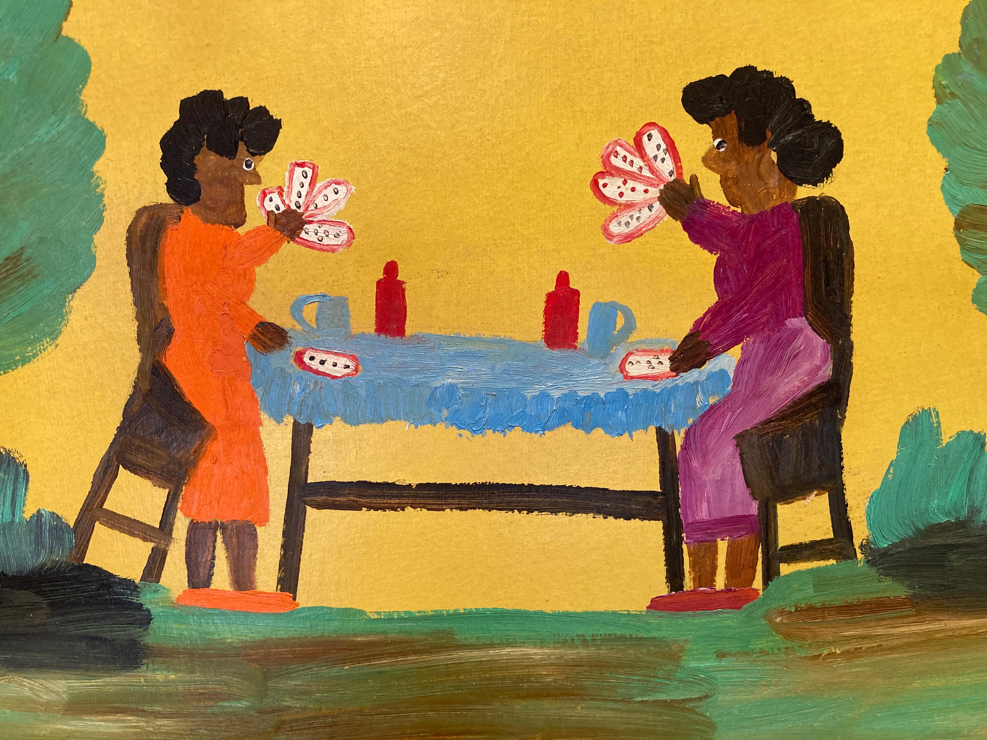 Naipes (Magnífica pintura de arte popular autentificada de Clementine Hunter) 2