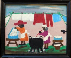 Vintage Wash Day Oil on Board