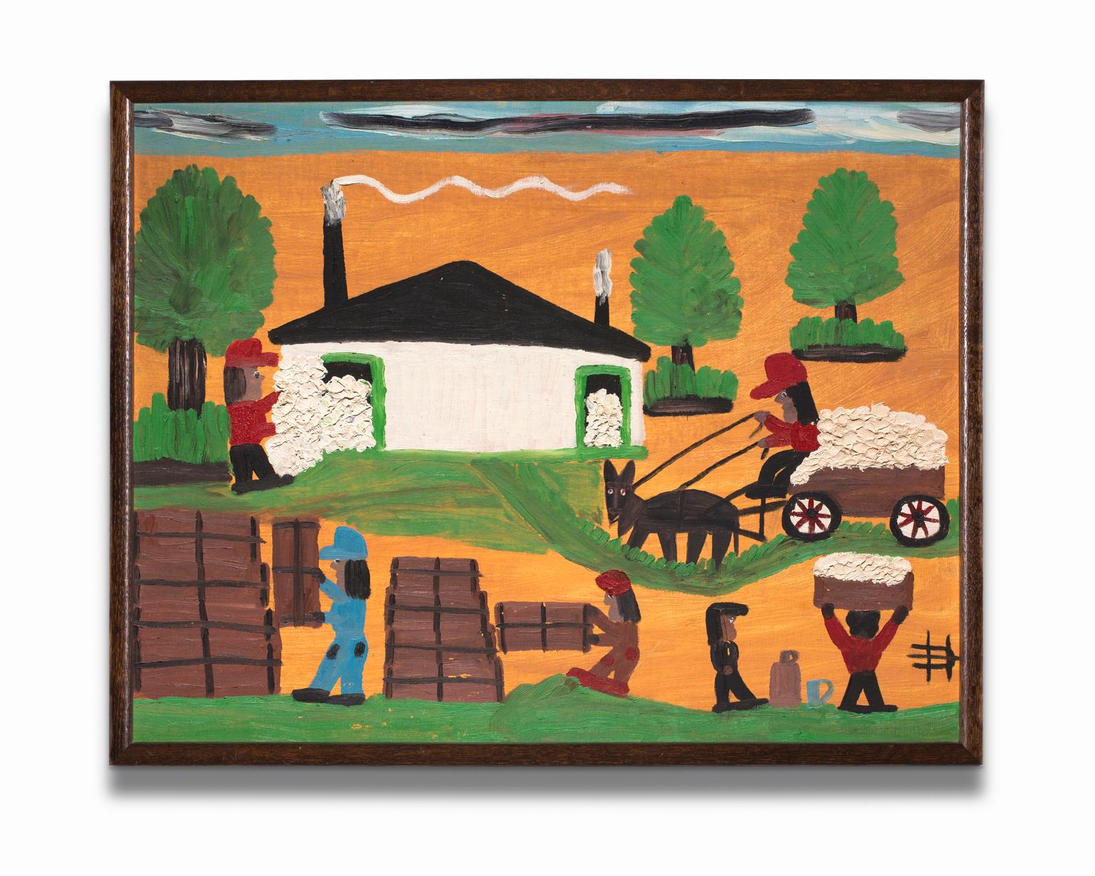 "Untitled" Folk Art, Black Southern Life, Farm Scene, Colorful, Signed