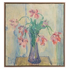 Clemmen Clemmens, Gemälde Blumen in Vase, Öl auf Leinwand, Dänemark 1960