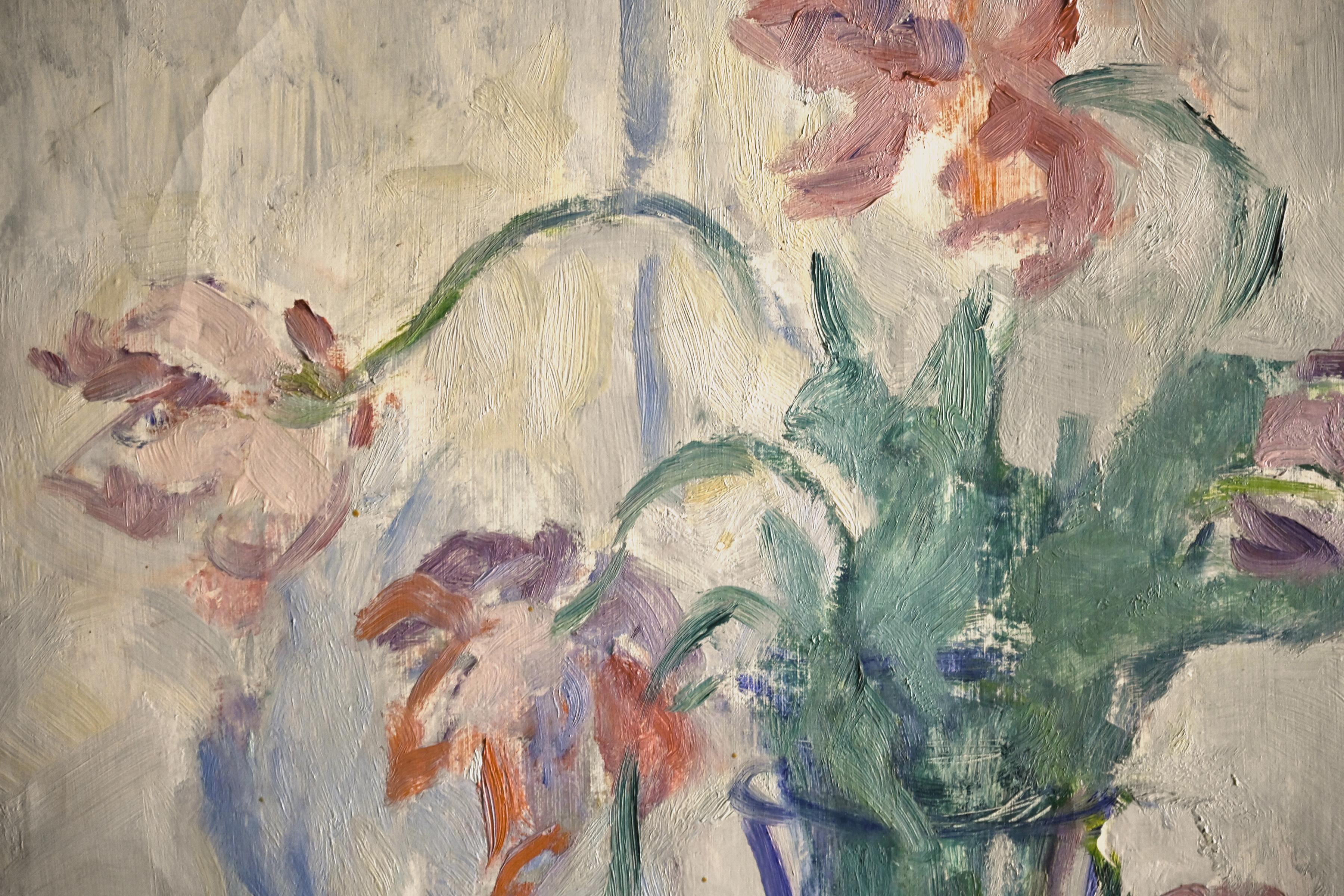 Danish Clemmen Clemmens Painting Flowers in Vase oil on canvas, Denmark 1960 For Sale